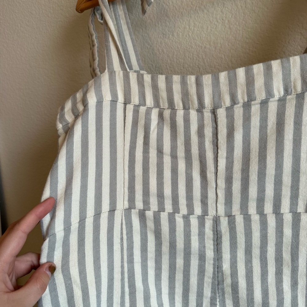 Faherty Cream and Tan Striped Linen Maxi Dress with Tie Straps - Picture 10 of 16